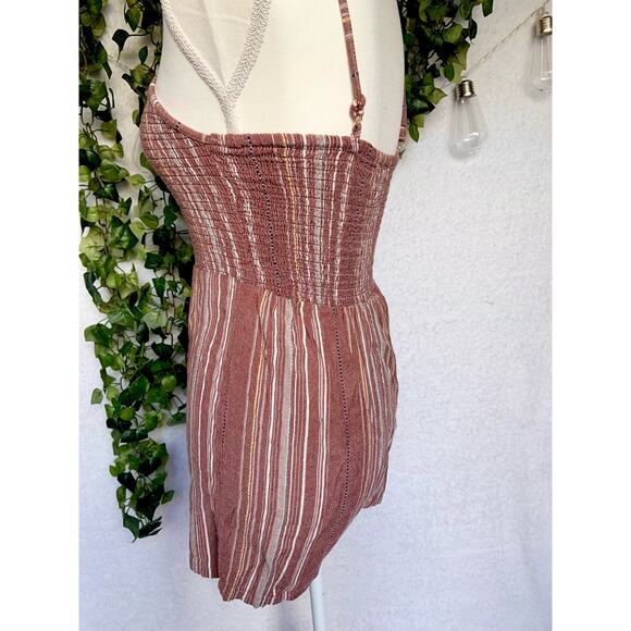 Angie Brown / Maroon With Multicolored Stripes 100% Cotton Boho Romper Sz Small - Picture 7 of 10